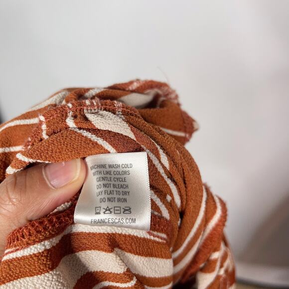 Miami Medium Rust Orange Cream Striped Jumpsuit Tie Waist VNeck Wrap Francescas - Picture 12 of 12